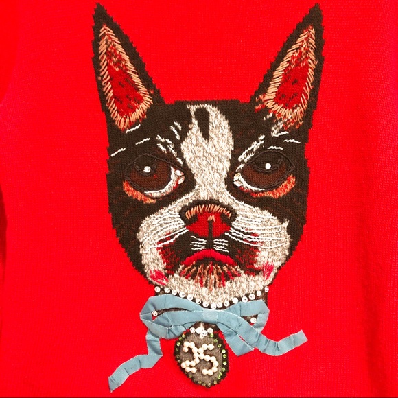 GUCCI Embellished Rhinestone Crewneck Cat Sweater - Picture 3 of 7